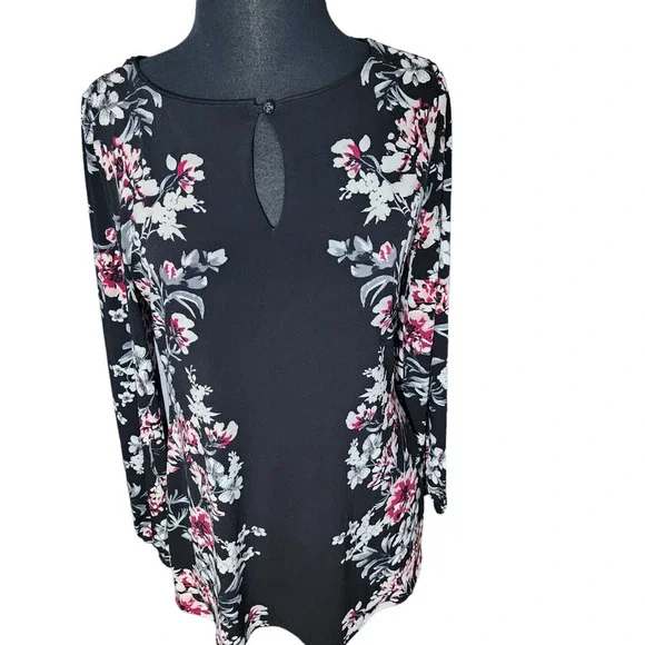 White House black market top blouse floral long sleeve sz S - Picture 4 of 9